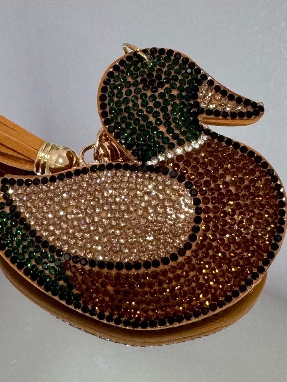 New Crystal Duck Keychain/ Bag  Charm in Brown and Green - Picture 2 of 6